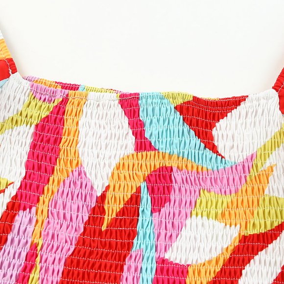 Multicolor Geometric Print Smocked Babydoll Mini Dress - Picture 4 of 4